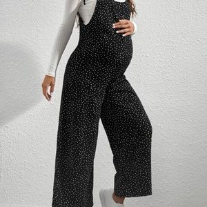 Maternity Polka Dot Tie Shoulder Overall Jumpsuit Without Tee